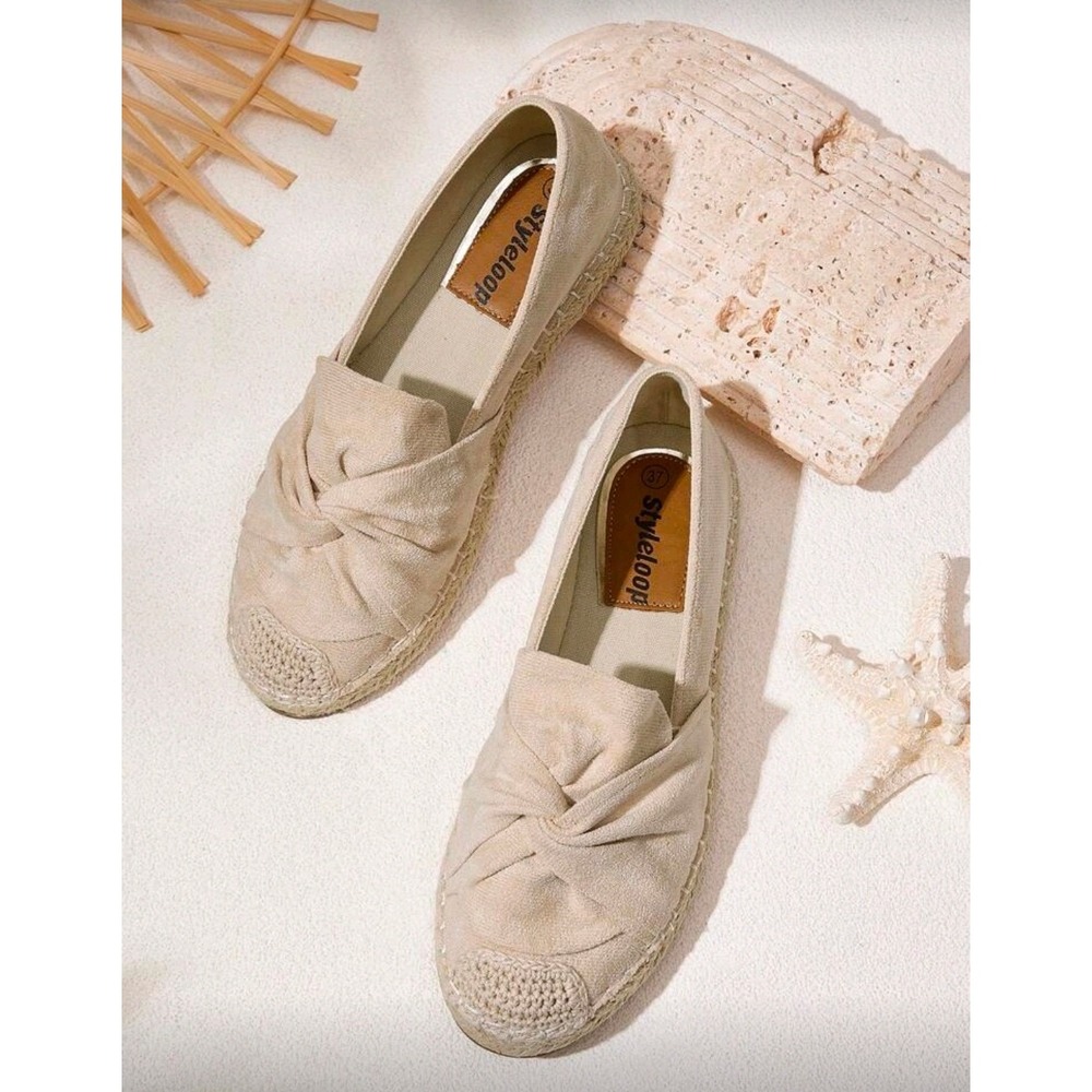 StyleLoop Women Beige Knot Espadrille Flats Slip On Canvas Shoes us‎ 7